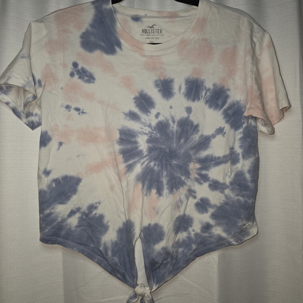 Xs Hollister Women's Tie-Dye Crop Top - Blue and Pink